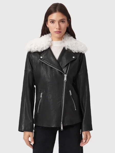AllSaints geacă ramones de piele VENDRA de tranziție oversize negru