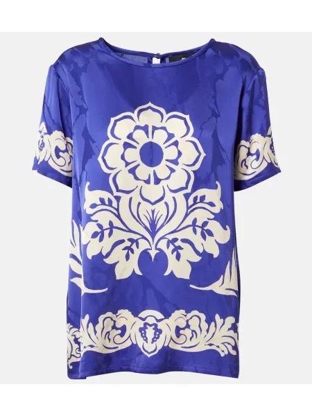 Top Etro din satin cu model floral albastru