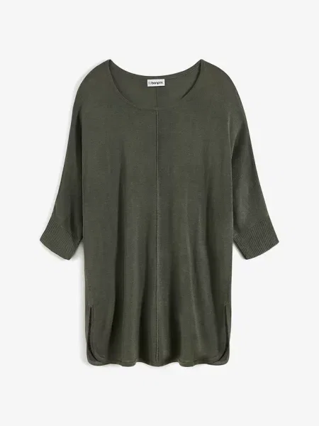 Sweter z cienkiej dzianiny z rękawami zielony