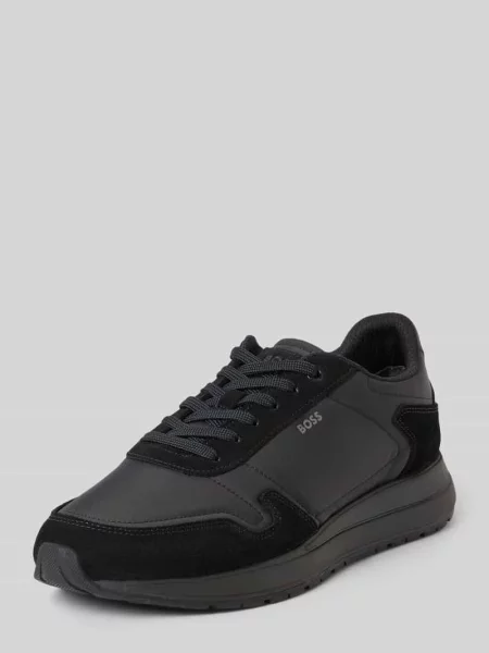 Sneakersy z tkaniny z obszyciem ze skóry welurowej Boss czarne