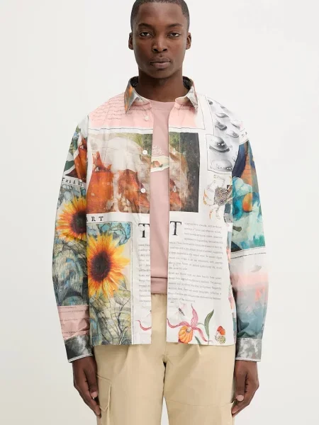 Риза Desigual PACO със свободна кройка с класическа яка бежово