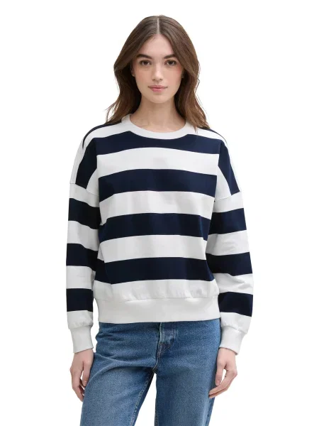 Tom Tailor Denim Bluză Bleumarin alb