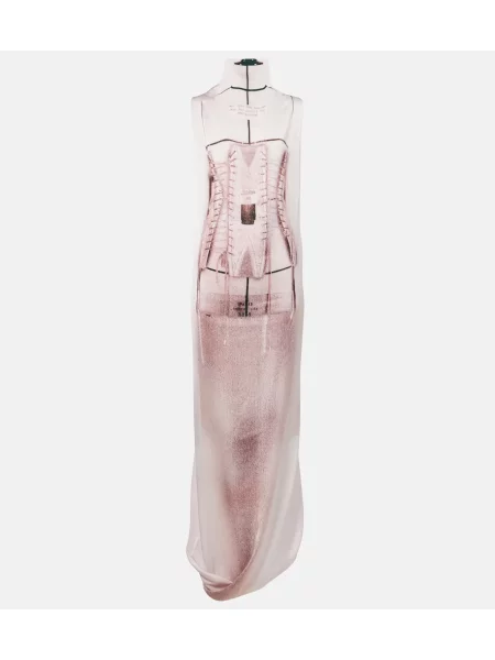 Rochie maxi Jean Paul Gaultier din satin drapată de costum roz