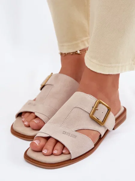 Papuci Big Star Shoes din piele cu cataramă maro
