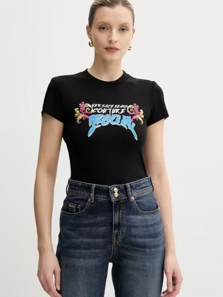 Haftowana koszulka Versace Jeans Couture w zebrę czarna