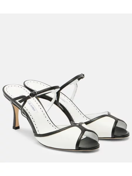 Papuci tip mules Manolo Blahnik din piele alb