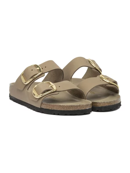 Klapki Birkenstock skórzane na sprzączkę brązowe