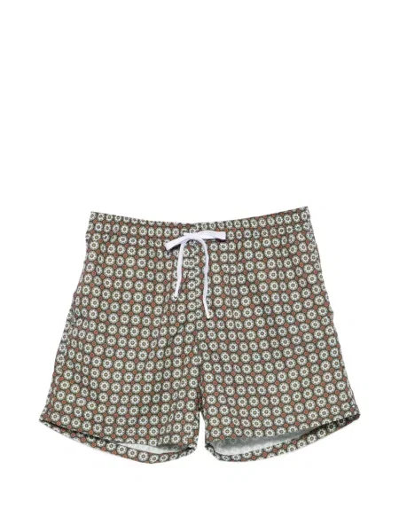 Slip de baie Alley Docks 963 cu imagine cu imprimeu geometric cu cordon verde