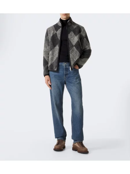 Geacă Moncler de lână cu model argyle gri