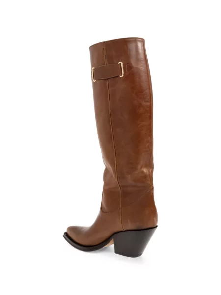 Botine Chloé cu broderie din piele maro