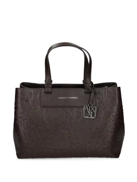 Geantă shopper Armani Exchange cu autograf maro
