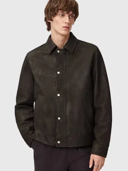 AllSaints geacă din piele întoarsă de tranziție gri