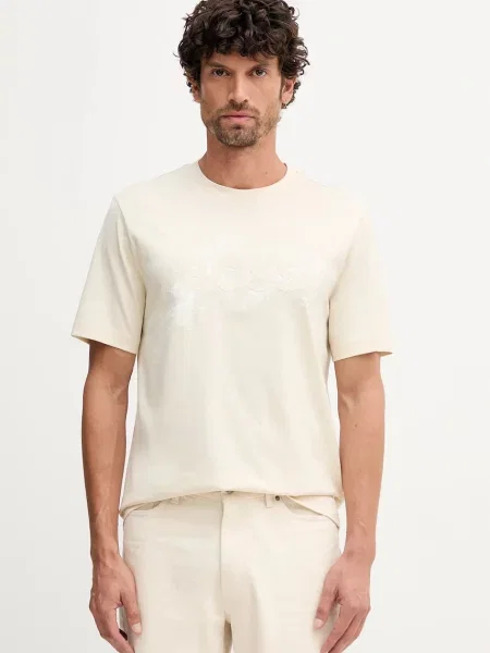 BOSS tricou din cu imprimeu bej