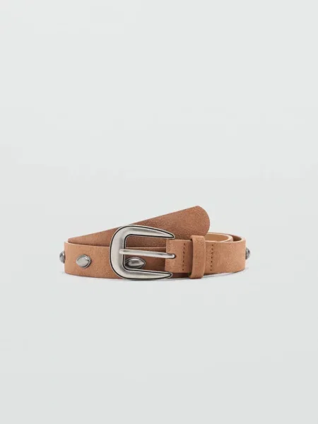 Skórzany pasek piaskowy Teen XS-S MANGO TEEN