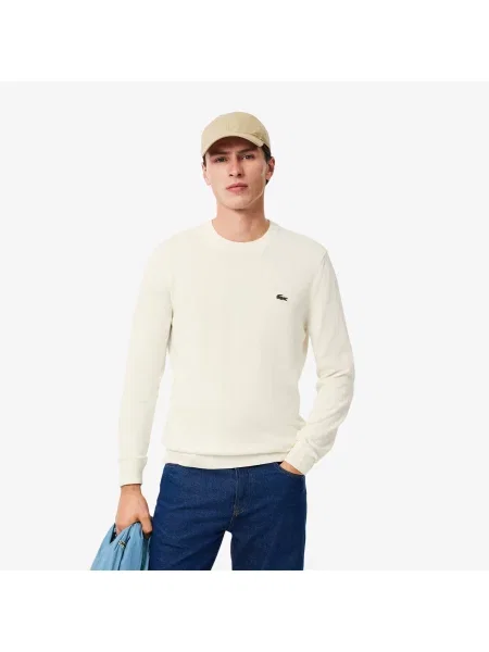 Lacoste Monochromatyczny Sweter Z Okrągłym Dekoltem biały