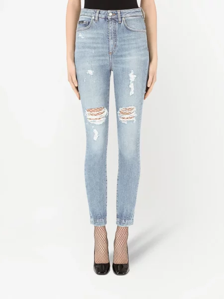 Skinny skinny džíny Dolce & Gabbana s oděrkami modré