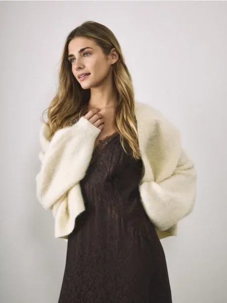 Reserved Kardigan z wełną alpaki jasnożółty