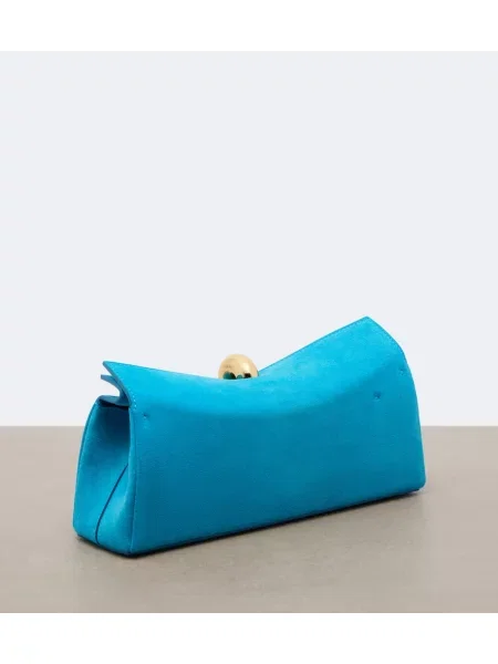 Geantă plic Jacquemus din piele de căprioară albastru