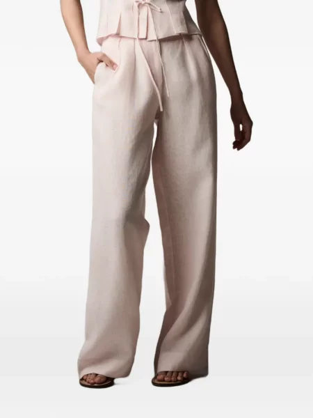 Pantaloni palazzo Hevron cu cordon roz