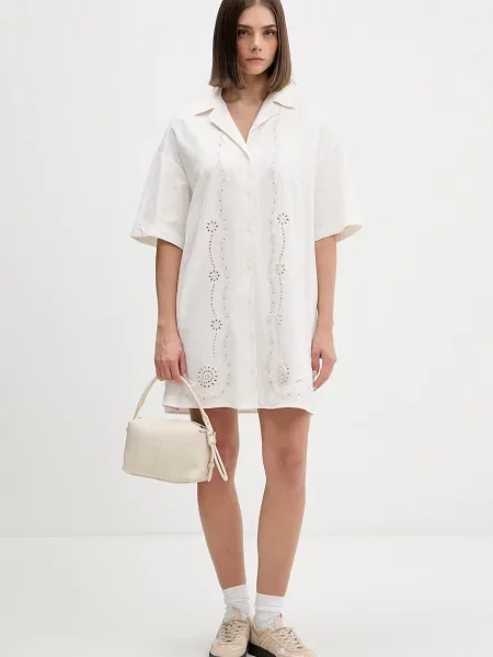 Tommy Jeans rochie de vară cu amestec de in bej