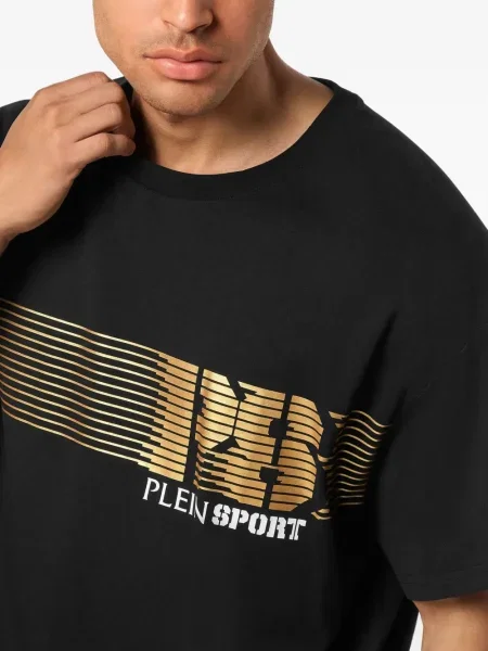 Tricou sport Plein Sport cu dungi cu autograf negru