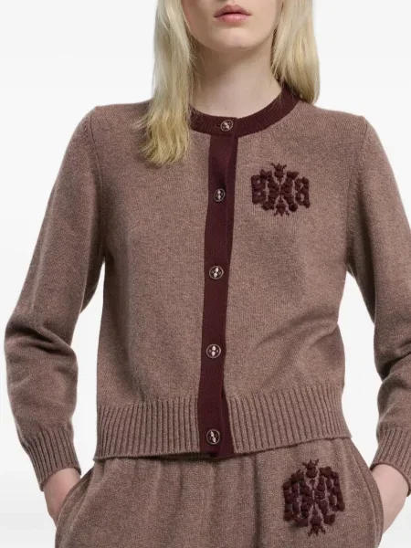 Cardigan Barrie cu broderie din cașmir maro