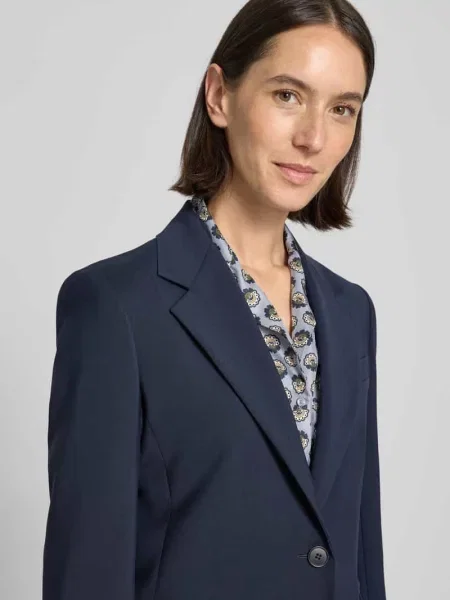 Długi żakiet o kroju shaped fit z czystej żywej wełny model ‘LAMINE’ Weekend Max Mara granatowa