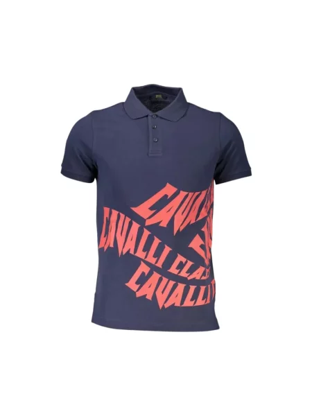 Krótki polo Cavalli Class z krótkim rękawem elegancke niebieskie