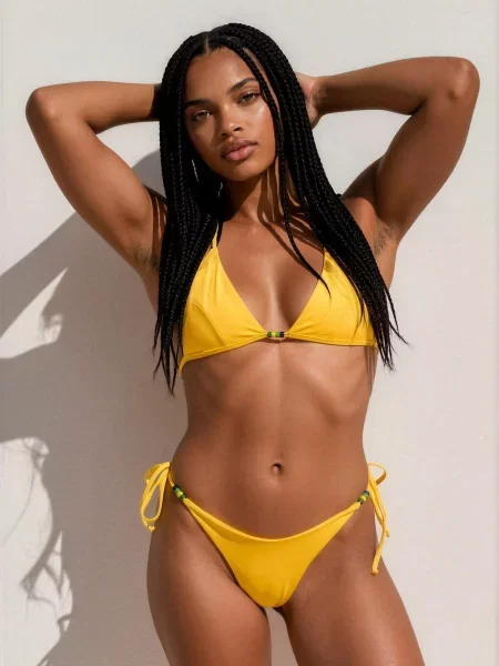 Pan y mar Costum de baie două piese Triangle Bikini with beads Set muștar galben