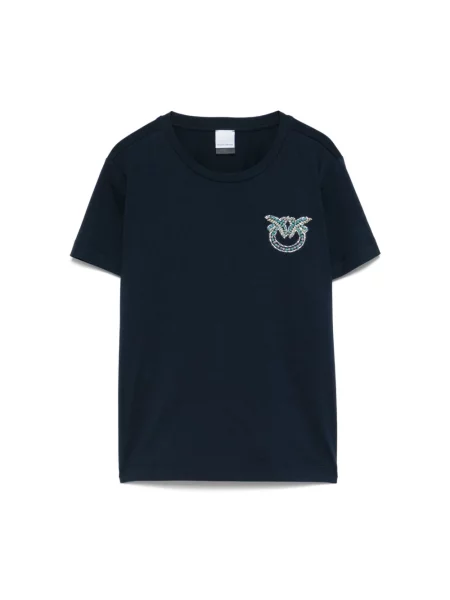 Koszulka polo Pinko z krótkim rękawem z kryształkami niebieska