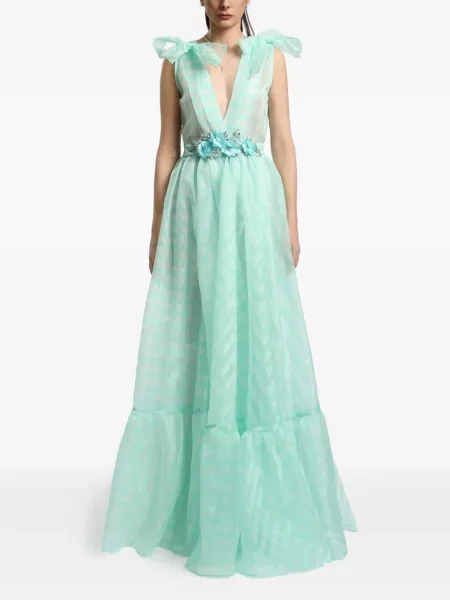 Sukienka maxi Miau By Clara Rotescu w kwiatki zielona