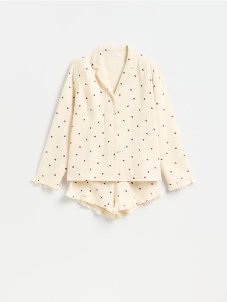 Reserved Pijama din muselin cu inimioare nude