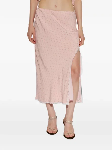 Gėlėtas raštuotas nėriniuotas maxi sijonas Loveshackfancy rožinė