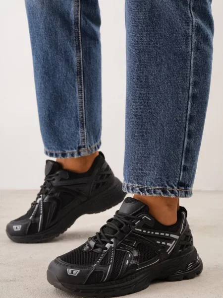 Pantofi sport Dad Shoes cu upper din plasă pe talpă din spumă Anotea negri