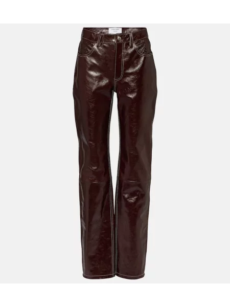 Usnjeni usnjene hlače Marine Serre z visokim pasom rdeča