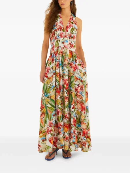 Rochie florală Farm Rio cu model floral cu decolteu în V alb