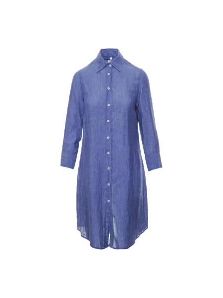 Lniana krótka sukienka koszulowa Bastoncino niebieska