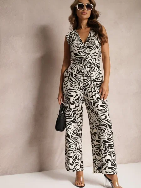 Salopetă Plic Negru și fără Mâneci cu Pantaloni Lungi Yadia alb