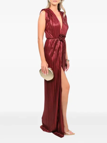 Rochie maxi Roserry cu model floral plisată de costum roșu