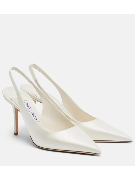 Pantofi cu toc Jimmy Choo din satin slingback alb