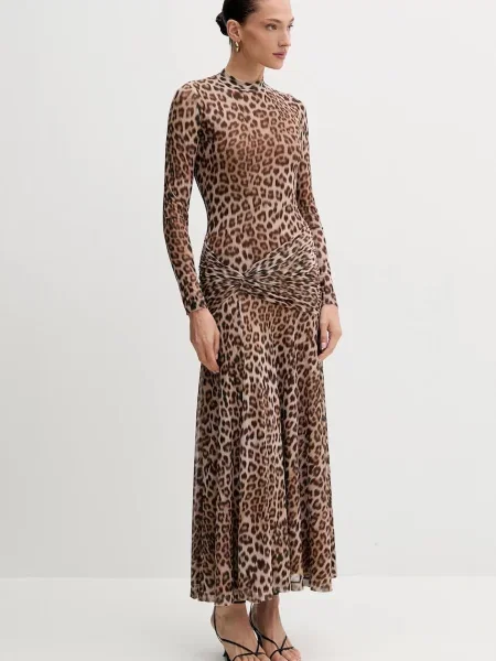 Bardot sukienka maxi rozkloszowana brązowy