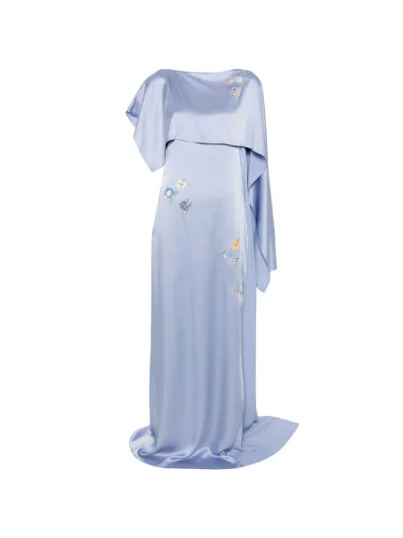 Rochie maxi Erdem cu model floral drapată de costum albastru