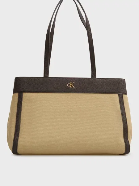 Сумка шоппер Calvin Klein из канваса бежевая