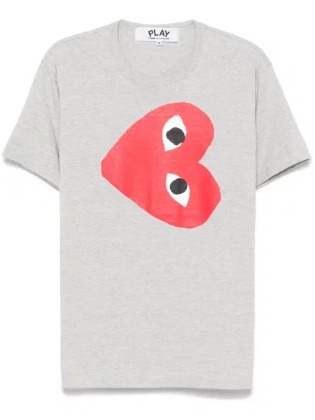 Tricou Comme Des Garcons Play cu imagine cu motiv cu inimi gri