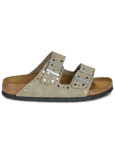 Kožené pantofle Birkenstock s nýty béžové