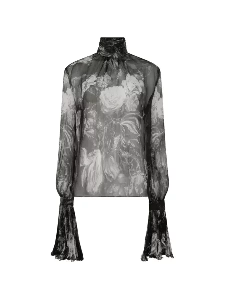 Bluză Roberto Cavalli de mătase cu model floral cu imagine negru