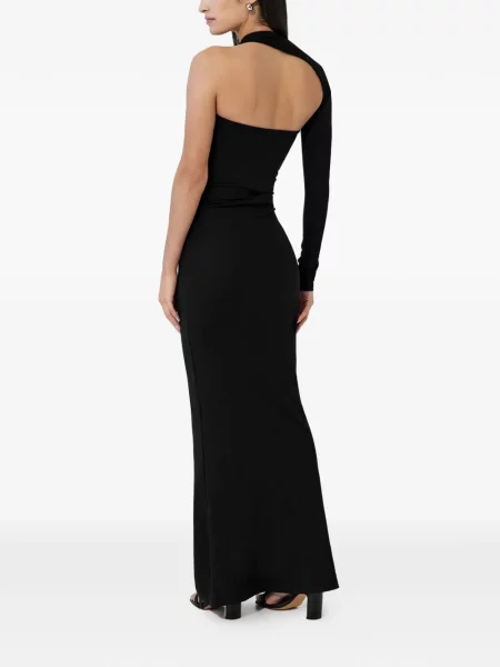 Rochie maxi Marcella cu un umăr gol de costum negru