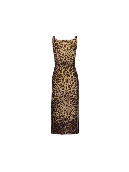 Sukienka midi Dolce And Gabbana w panterkę brązowa