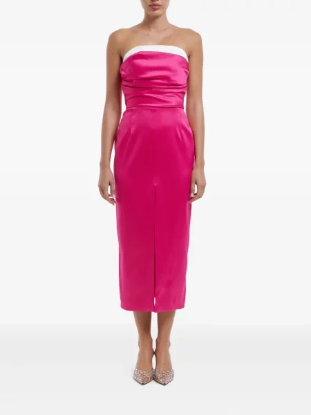 Rochie midi Post Meridiem din satin până la genunchi de costum roz