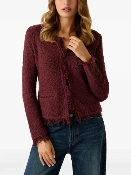 Bouclé cardigan Guess cu franjuri roșu
